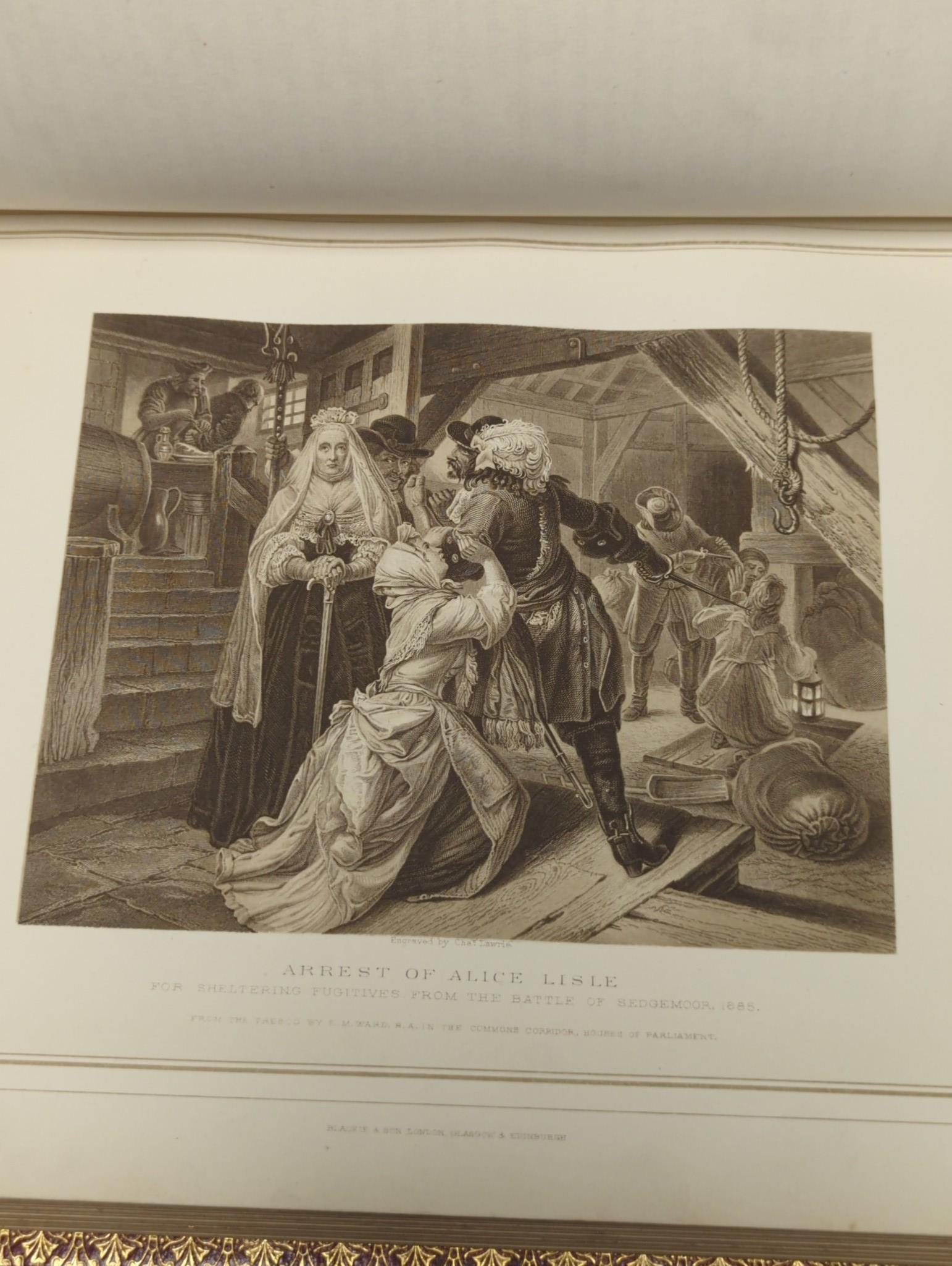Archer, Thomas - Pictures and Royal Portraits Illustrative of English and Scottish History.... with descriptive historical sketches. 2 vols. Many engraved plates; publisher's elaborately gilt and blind decorated red moro